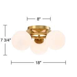 Possini Euro Design Modern Ceiling Light Flush Mount Fixture Brass 18" Wide 3-Light Frosted White Glass Globes Bedroom Living Room -Decora Shop GUEST 853fb255 a8ab 4b8a 9534 3e41488f47a2