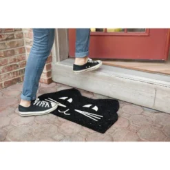 Entryways 1'4" X 2'4" Cat Face Indoor/Outdoor Coir Doormat Black/White -Decora Shop GUEST 86e0d86b 3ea1 474b 9fc5 dd905e29cdb7