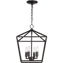 Franklin Iron Works Queluz Bronze Pendant Chandelier 13" Wide Industrial Rustic Geometric Cage 4-Light Fixture For Dining Room House Kitchen Island -Decora Shop GUEST 87eded21 3400 4dcf a577 fb5d85140722