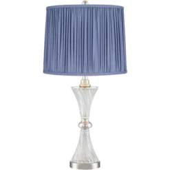 Regency Hill Luca Modern Table Lamps Set Of 2 25 1/2" High Twisted Glass With USB Charging Port Blue Shirred Shade For Bedroom Living Room Desk Office -Decora Shop GUEST 880ef1a0 4fed 4512 ae4c 3a372f00034d