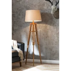 Mariner Tripod Style Wood Floor Lamp With Burlap Drum Shade Rust - Storied Home -Decora Shop GUEST 8831719a c40b 4e59 8e49 98304f3cc5aa