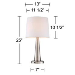 360 Lighting Karla Art Deco Style Table Lamps 25" High Set Of 2 Brushed Nickel With USB Charging Port And Table Top Dimmers White Fabric Drum For Desk -Decora Shop GUEST 885eca65 547e 4dde bd6d 7fcb78d93b6f