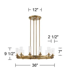 Stiffel Aron Brass Gold Wagon Wheel Chandelier 36" Wide Modern Clear Glass Shade 12-Light Fixture For Dining Room House Foyer Kitchen Island Entryway -Decora Shop GUEST 88d8c7b6 0e62 4861 b7e2 84d56dd80bde