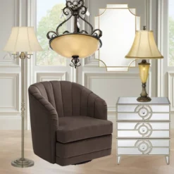 Regency Hill Montebello Vintage Retro Floor Lamp Standing 59" Tall Antique Brass Metal Soft Tan Bell Shade For Living Room Bedroom Office House Home -Decora Shop GUEST 8bacf49f 5f59 495e b9f5 2eb7531dbb0b