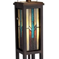Robert Louis Tiffany Ranier Rustic Mission Floor Lamp 59 1/2" Tall Bronze With LED Nightlight Stained Art Glass Shade For Living Room Bedroom Office -Decora Shop GUEST 8c11f9d0 5473 4c18 914f d8baf56e19b5