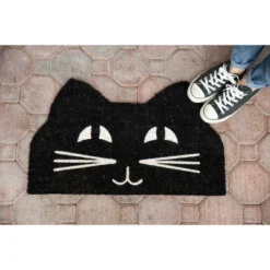 Entryways 1'4" X 2'4" Cat Face Indoor/Outdoor Coir Doormat Black/White -Decora Shop GUEST 8cbafa88 6d5a 4865 9a6d c0a284fa843b
