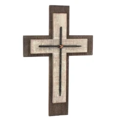 15.8" X 10.2" Decorative Wooden Cross Wall Art Worn White/Brown - Stonebriar Collection