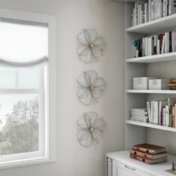 Wall Decor - Metallic Layered Wire Flower Sculpture - Contemporary Hanging Accent For Living Room, Bedroom, Or Kitchen By Lavish Home (Silver/Gold) -Decora Shop GUEST 8efb51d1 34c3 41eb be41 72a4897e068b