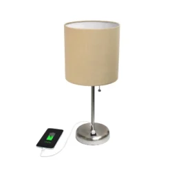 19.5" Bedside USB Port Feature Metal Table Desk Lamp Brushed Steel With Tan Fabric Shade - Creekwood Home -Decora Shop GUEST 8fd30dfb c490 4daf 84e1 d112a97b6dba