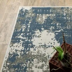 Trinity Modern Distressed Abstract Patio Area Rug Beige/Blue - Captiv8e Designs -Decora Shop GUEST 943d7351 77c7 448a b294 ac1739d4a57a
