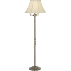 Regency Hill Montebello Vintage Retro Floor Lamp Standing 59" Tall Antique Brass Metal Soft Tan Bell Shade For Living Room Bedroom Office House Home -Decora Shop GUEST 95ad46ae b06e 412c ae23 d58bc1363f43