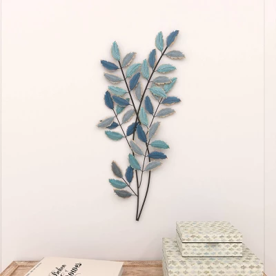 Metal Leaf Wall Decor With Gold Accent Blue - Olivia & May 5 Metal Leaf Wall Decor With Gold Accent Blue - Olivia & May - Image 5