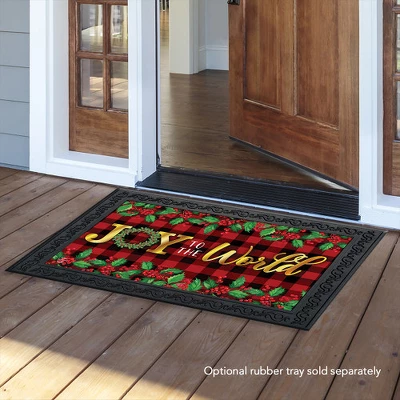 Joy To The World Christmas Doormat Checkered Berries 30" X 18" Briarwood Lane 2 Joy To The World Christmas Doormat Checkered Berries 30" X 18" Briarwood Lane - Image 2