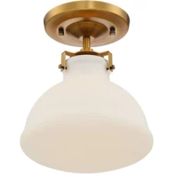 Possini Euro Design Modern Ceiling Light Semi Flush Mount Fixture 9 1/2" Wide Gold Shapely Opal Glass Shade For Bedroom Kitchen Living Room Hallway -Decora Shop GUEST 9ae67476 b9e6 4ad5 8ebd 5ff1f3b04b79