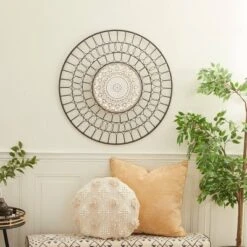 Metal Abstract Carved Design Wall Decor Black - Olivia & May