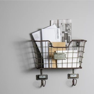 Rustic Distressed Wire Metal Hanging Wall Mail Pocket - Foreside Home & Garden 5 Rustic Distressed Wire Metal Hanging Wall Mail Pocket - Foreside Home & Garden - Image 5