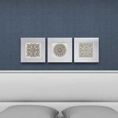 Glass Floral Wall Decor With Embossed Details Set Of 3 White - Olivia & May 14 Glass Floral Wall Decor With Embossed Details Set Of 3 White - Olivia & May - Image 14