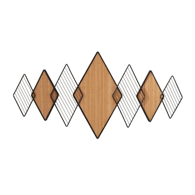 22" X 42" Bamboo Geometric Overlapping Diamond Wall Decor With Metal Wire Brown - Olivia & May 2 22" X 42" Bamboo Geometric Overlapping Diamond Wall Decor With Metal Wire Brown - Olivia & May - Image 2