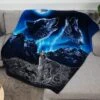 Dawhud Direct 50" X 60" Two Howling Wolf Fleece Throw Blanket For Men, Women And Kids