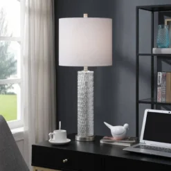 Diamond Textured Glass Table Lamp With Brushed Steel Base Gray - StyleCraft -Decora Shop GUEST a16e9d09 3c92 4e2f 9473 b92acc062973