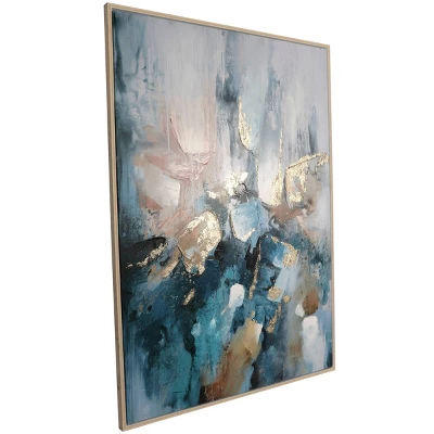 Canvas Abstract Watercolor Blotch Framed Wall Art With Gold Foil Accent Blue - Olivia & May 2 Canvas Abstract Watercolor Blotch Framed Wall Art With Gold Foil Accent Blue - Olivia & May - Image 2