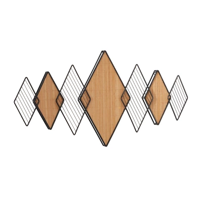 22" X 42" Bamboo Geometric Overlapping Diamond Wall Decor With Metal Wire Brown - Olivia & May 1 22" X 42" Bamboo Geometric Overlapping Diamond Wall Decor With Metal Wire Brown - Olivia & May