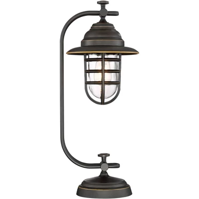 Franklin Iron Works Knox Industrial Desk Lamp 24" High Oil Rubbed Bronze LED Cage Glass Shade For Bedroom Living Room Bedside Nightstand Office House 4 Franklin Iron Works Knox Industrial Desk Lamp 24" High Oil Rubbed Bronze LED Cage Glass Shade For Bedroom Living Room Bedside Nightstand Office House - Image 4
