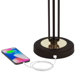 Franklin Iron Works Javier Industrial Table Lamp 24 1/2" High Bronze With USB Charging Port White Drum Shade For Bedroom Living Room Bedside Home Desk -Decora Shop GUEST a4b0b111 7242 4470 816e 091b7479f8b1