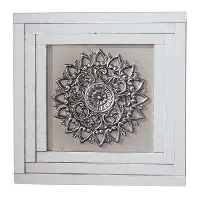 Glass Floral Wall Decor With Embossed Details Set Of 3 White - Olivia & May 5 Glass Floral Wall Decor With Embossed Details Set Of 3 White - Olivia & May - Image 5