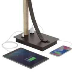 Franklin Iron Works Gentry Industrial Desk Lamp 22" High Oil Rubbed Bronze Faux Wood Cage With USB And AC Power Outlet In Base Oatmeal Shade For Desk -Decora Shop GUEST a79543b3 1e94 4c04 8eaa eb89c45bf88e