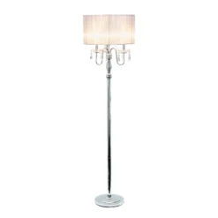 Trendy Romantic Sheer Shade Floor Lamp With Hanging Crystals White - Elegant Designs