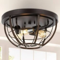 15.75" 3-Light Lyla Rustic Farmhouse Iron LED Flush Mount Wood Finished/Oil Rubbed Bronze - JONATHAN Y -Decora Shop GUEST ab70dc4a d119 4342 a958 0d329fb2cb22