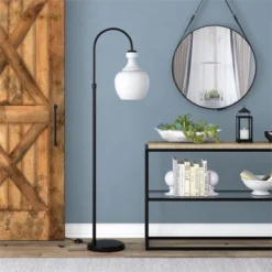 Black Bronze Arc Floor Lamp With White Milk Glass Shade - Henn&Hart 13 Black Bronze Arc Floor Lamp With White Milk Glass Shade - Henn&Hart -Decora Shop GUEST ae5733bc 7389 4eef 9bc6 76989f6ca228