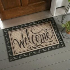 Evergreen Scroll Cutout Embossed Floor Mat Indoor Outdoor Rubber Tray 2'x3' Fits Embossed Doormats Size 30"x18" Black -Decora Shop GUEST b0d498cb 4e87 4721 bc1d 4f25a2fe9f29