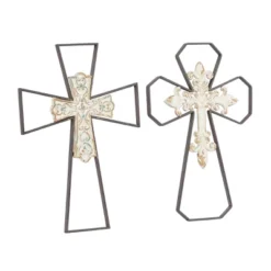 Set Of 2 Metal Cross Carved Wood Wall Decors Black - Olivia & May -Decora Shop GUEST b333b96e 26e6 42e6 937a fd2bf7710a69