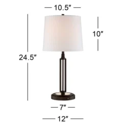 Franklin Iron Works Javier Industrial Table Lamp 24 1/2" High Bronze With USB Charging Port White Drum Shade For Bedroom Living Room Bedside Home Desk -Decora Shop GUEST b385ec22 cbf7 48b3 b323 670c2ff407ce