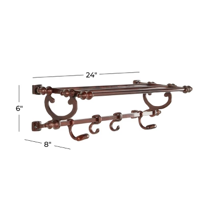 24" X 6" Modern Copper Finish Aluminum Wall Hook Shelf - Olivia & May 2 24" X 6" Modern Copper Finish Aluminum Wall Hook Shelf - Olivia & May - Image 2