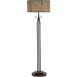 Franklin Iron Works Marlowe Rustic Farmhouse Floor Lamp 60 1/2" Tall Bronze Metal Oster Woven Burlap Fabric Inner Drum Shade For Living Room Bedroom -Decora Shop GUEST b5ca1cfe cde8 4cd2 a40d c58e4880bebf