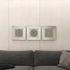 Glass Floral Wall Decor With Embossed Details Set Of 3 White - Olivia & May 32 Glass Floral Wall Decor With Embossed Details Set Of 3 White - Olivia & May -Decora Shop GUEST b8459381 0d72 4e73 bd55 fd184f80ca8c