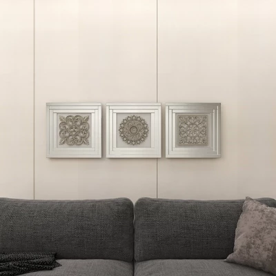 Glass Floral Wall Decor With Embossed Details Set Of 3 White - Olivia & May 13 Glass Floral Wall Decor With Embossed Details Set Of 3 White - Olivia & May - Image 13