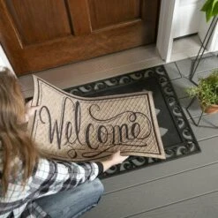 Evergreen Scroll Cutout Embossed Floor Mat Indoor Outdoor Rubber Tray 2'x3' Fits Embossed Doormats Size 30"x18" Black -Decora Shop GUEST ba6824e2 5a8a 40b5 a4ad c2e33abe1d01