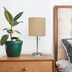 19.5" Bedside USB Port Feature Metal Table Desk Lamp Brushed Steel With Tan Fabric Shade - Creekwood Home -Decora Shop GUEST bace0f9f 9611 40a8 9734 37eed34ffb34