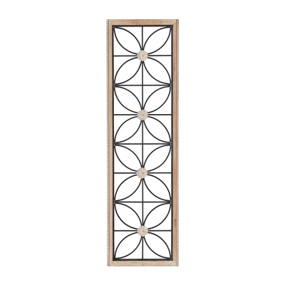 Metal Floral Wall Decor With Brown Frame Black - Olivia & May 2 Metal Floral Wall Decor With Brown Frame Black - Olivia & May - Image 2