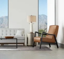 Possini Euro Design Kingston Modern Mid Century Table Lamp 32 3/4" Tall White Grooved Patterned Ceramic Taupe Drum Shade For Bedroom Living Room House -Decora Shop GUEST bece14fc 11c5 423a 8af6 4fc533542cb9