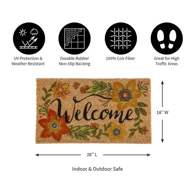 Evergreenful Floral Welcome Indoor Outdoor Natural Coir Doormat 1'4"x2'4" Orange 1 Evergreenful Floral Welcome Indoor Outdoor Natural Coir Doormat 1'4"x2'4" Orange
