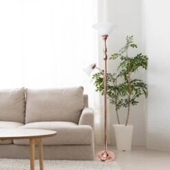 Torchiere Floor Lamp With Reading Light And Marble Glass Shade Rose Gold - Lalia Home -Decora Shop GUEST c016ec48 86cd 44b4 b141 72be003e546b