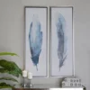 Set Of 2 Canvas Bird Feathers Framed Wall Arts With Silver Frames Blue - Olivia & May