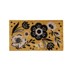 Evergreen Black And White Florals Coir Mat
