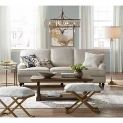 Possini Euro Design Cadence Modern Floor Lamp Standing 62" Tall Crystal Glass Column Satin Brass Linen Drum Shade For Living Room Bedroom Office House -Decora Shop GUEST c62cd808 99b9 4503 8d86 d6b999d99f7c