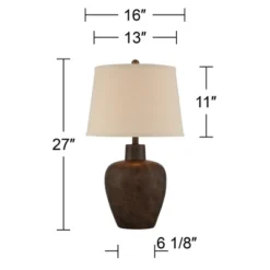 Regency Hill Glenn Rustic Farmhouse Table Lamps 27" Tall Set Of 2 Dark Terra Cotta Tapered Fabric Drum For Bedroom Living Room Bedside Nightstand Home -Decora Shop GUEST ca520134 a906 4e2e ab36 5218c5c5dca4